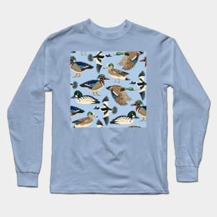 American Duck Species Pattern in Blue Long Sleeve T-Shirt